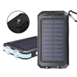  20000mAh Solar Charging Power Bank SOS Mode Portable Cell Phone Solar Charger with Dual USB Charging Ports LED Flashlight Carabiner/Compass